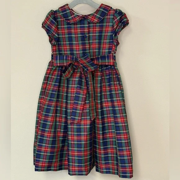 Laura Ashley: Girls.Navy / Green / Red Smocked Plaid Holiday Dress, Size 3T - Picture 2 of 12